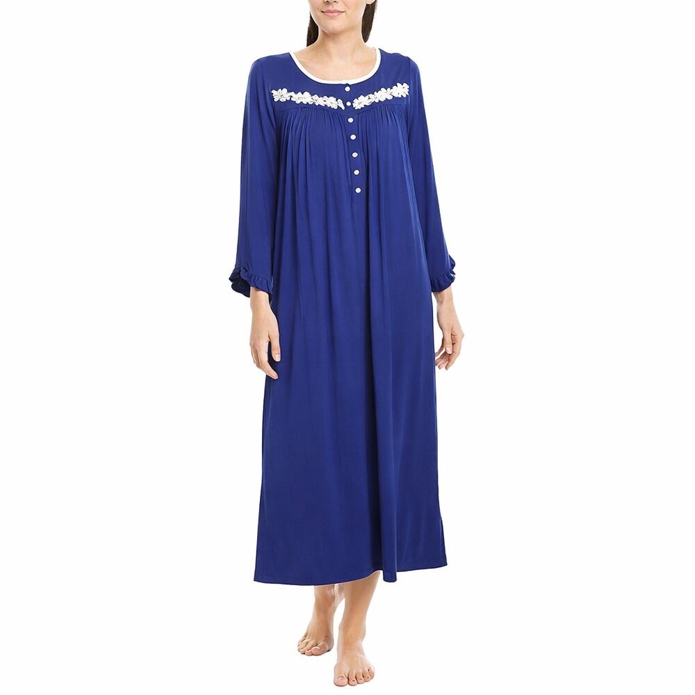 Eileen West Lace Detail Night Gown Navy Blue Sz Medium